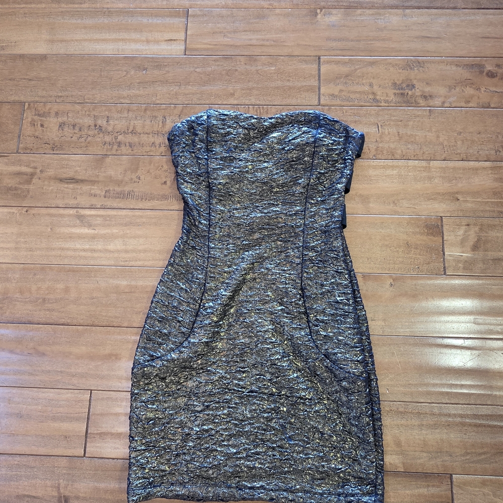 Strapless Textured Blue And Gold Dress